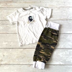 Bout’Chou 12m Baby Boy Outfit Set White Short Sleeve Shirt Camo Joggers Pants